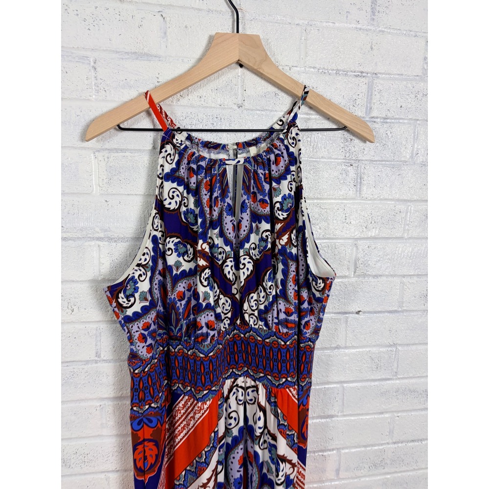 Chicos Halter Maxi Dress Womens XL Blue Orange Paisley Keyhole Boho - Picture 3 of 9